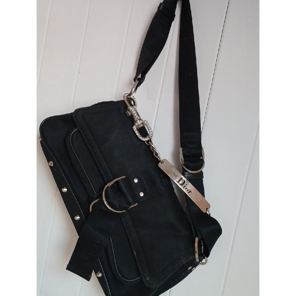 CHRISTIAN DIOR BLK JERSEY HARD CORE SHOULDER BAG.