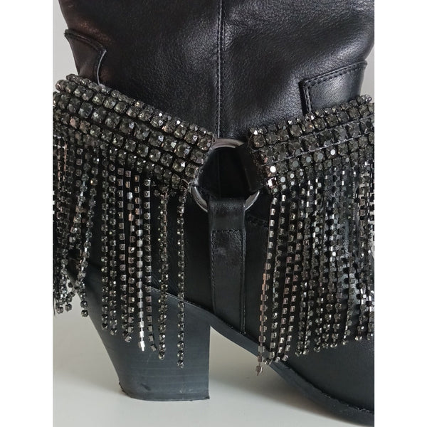 DANIEL DIAMOND BLACK WITH CRYSTAL FRINGE COWBOY BOOTS.
