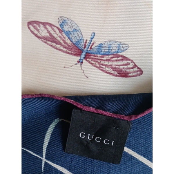 GUCCI VINTAGE FLORAL Insect Print Silk Scarf