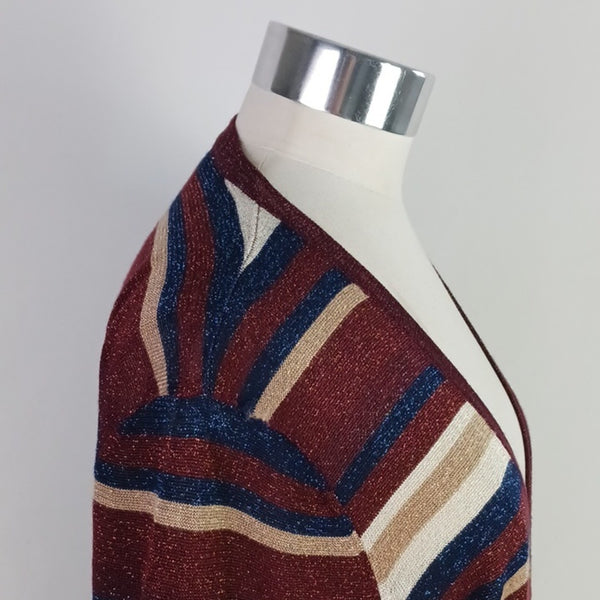 L'AGENCE Gold Cr Shimmer Striped Long Cardigan.