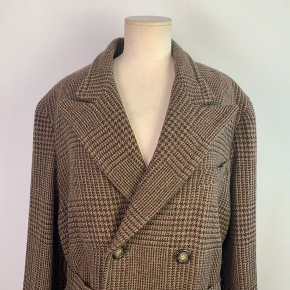 Ralph Lauren Tan Plaid Full Length Wool Coat