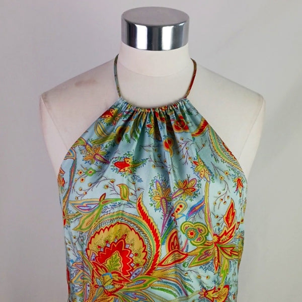 J. McLaughlin Silk Crossback  Blue and Red Floral Dress.
