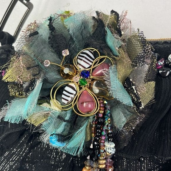 Mary Frances Black Beaded Butterfly Bag