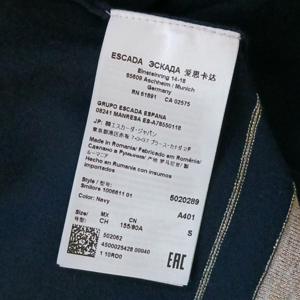 Escada Navy W Silver Trim Women's Cardigan W Cream Accents.