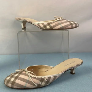 Burberry Tan Plaid Low Heel Mules Shoes