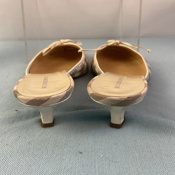 Burberry Tan Plaid Low Heel Mules Shoes