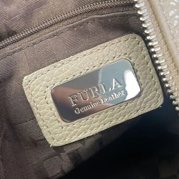 Furla Tan Pebbled Leather Satchel Bag