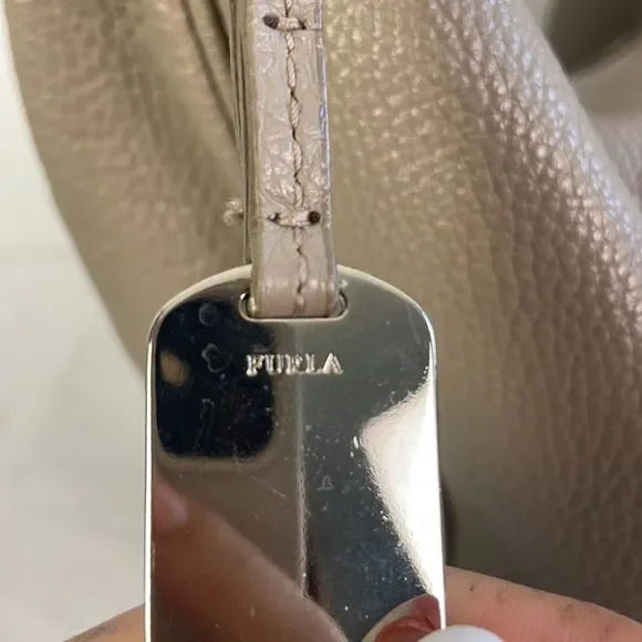 Furla Tan Pebbled Leather Satchel Bag