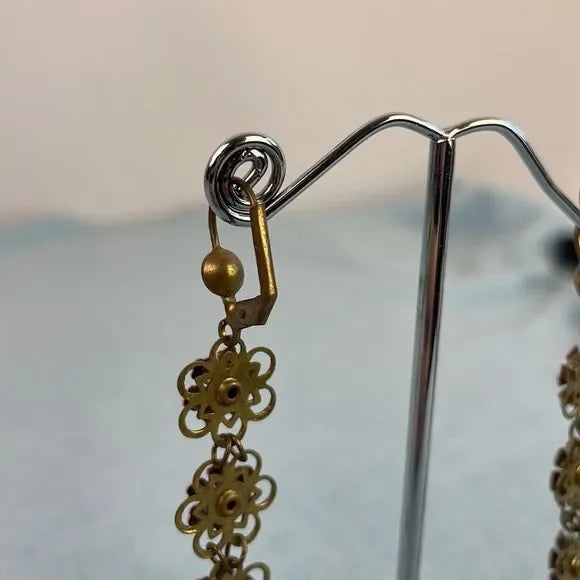 M Negrin Pink Crystal Flower Dangle Earrings