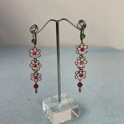 M Negrin Pink Crystal Flower Dangle Earrings