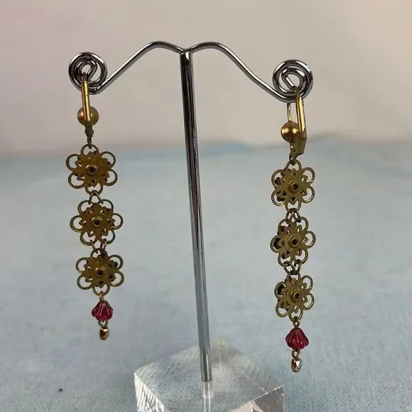 M Negrin Pink Crystal Flower Dangle Earrings