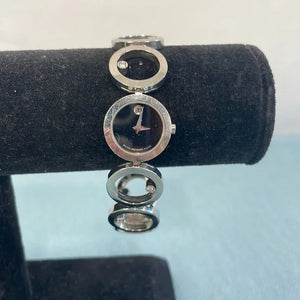 Movado Silver Circles Black Face Watch