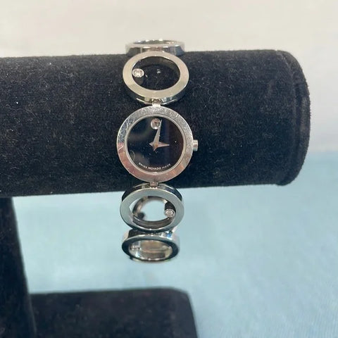Movado Silver Circles Black Face Watch