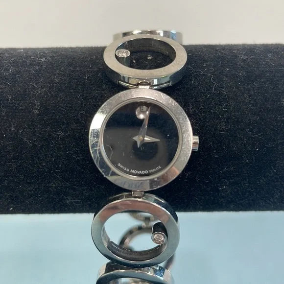 Movado Silver Circles Black Face Watch
