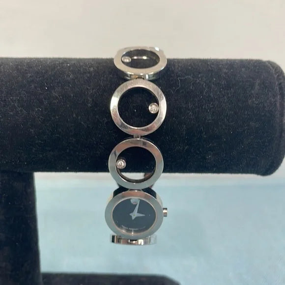 Movado Silver Circles Black Face Watch