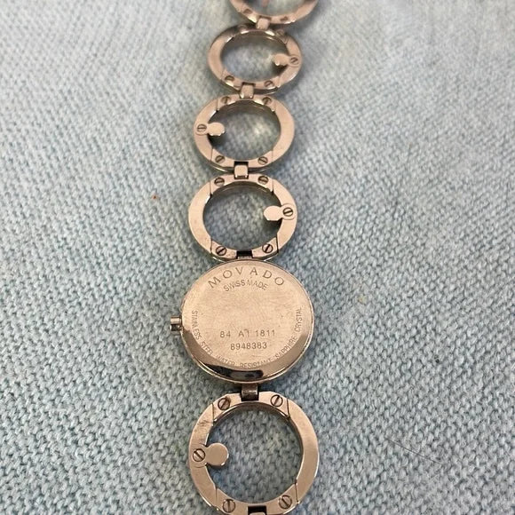 Movado Silver Circles Black Face Watch