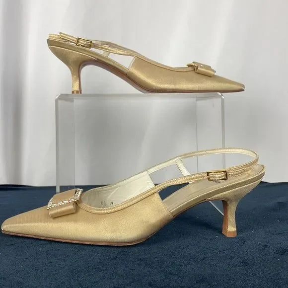 Stuart Weitzman Gold Metallic Low Slingback Heels