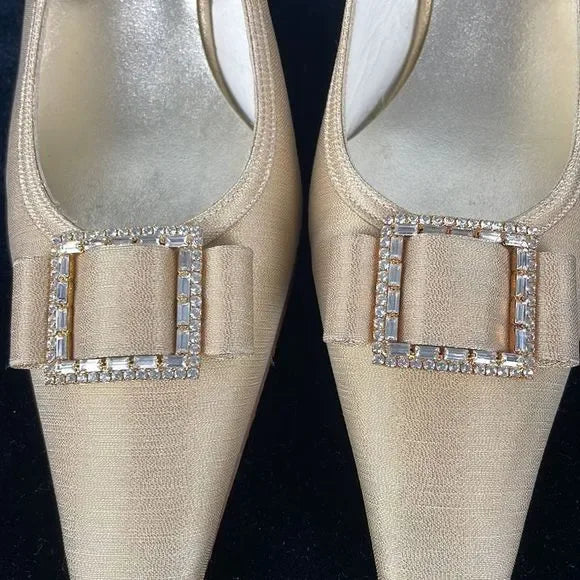 Stuart Weitzman Gold Metallic Low Slingback Heels