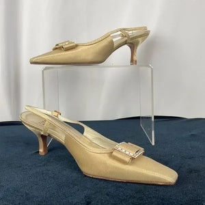 Stuart Weitzman Gold Metallic Low Slingback Heels