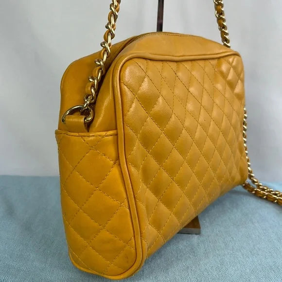 Jennifer Moore Mustard Quilted Bag with Chain Strap