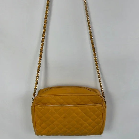 Jennifer Moore Mustard Quilted Bag with Chain Strap