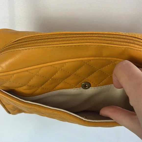 Jennifer Moore Mustard Quilted Bag with Chain Strap