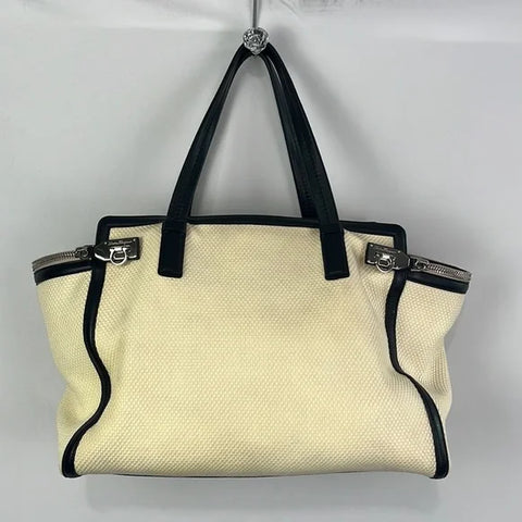 Large Cream with Black Trim Verve Tote Salvatore Ferragamo