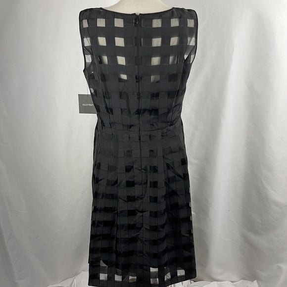 NEW Ellen Trace Black Sheer Plaid Dress with Slip