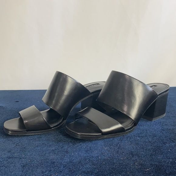 New Lafayette 148 Black Block Heel Slides Sandals