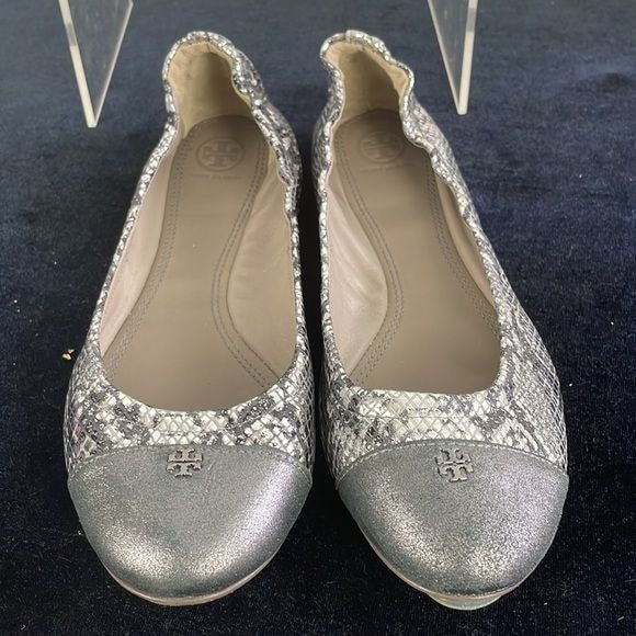 Tory Burch Silver Snake and Pewter Flats