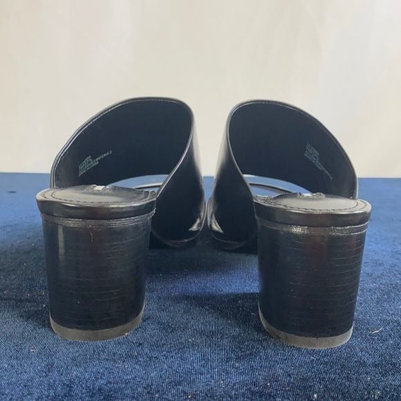 New Lafayette 148 Black Block Heel Slides Sandals