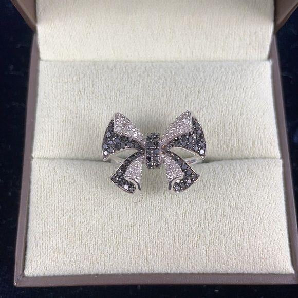 Ross+Simons Black and White Ring with Diamond Bow
