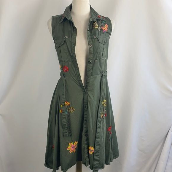 Olive Beaded Shirt Dress