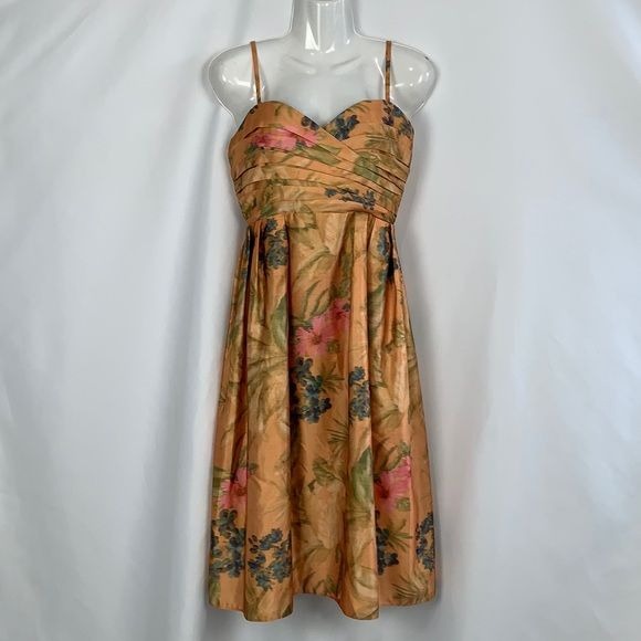 Anthropologie NWT Orange Print Pleated Bodice Dress