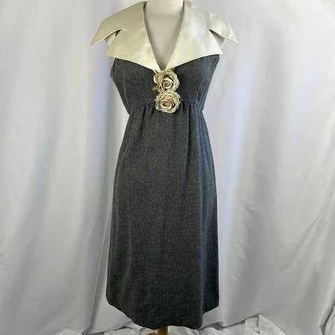 Vintage Grey Wool w Flowers Dress