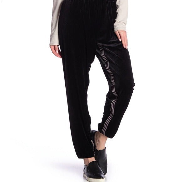 NEW Ellie Tahari Black with Stripes Velvet Joggers