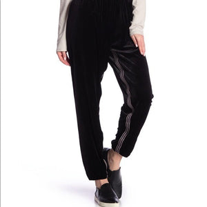 NEW Ellie Tahari Black with Stripes Velvet Joggers