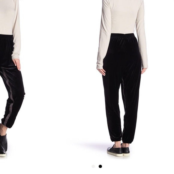 NEW Ellie Tahari Black with Stripes Velvet Joggers