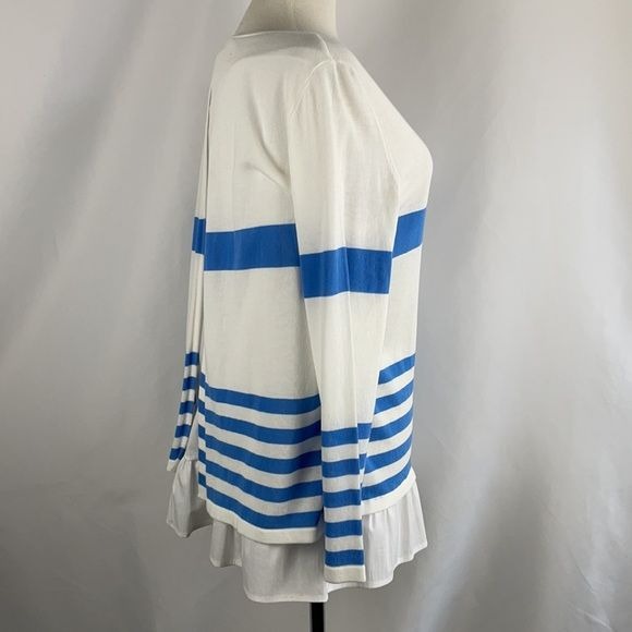 NEW Les Copains Blue Striped Top with Ruffle