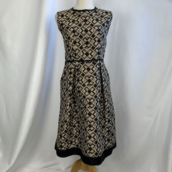 Ecaille Tan and Black Geo Print MIDI Dress