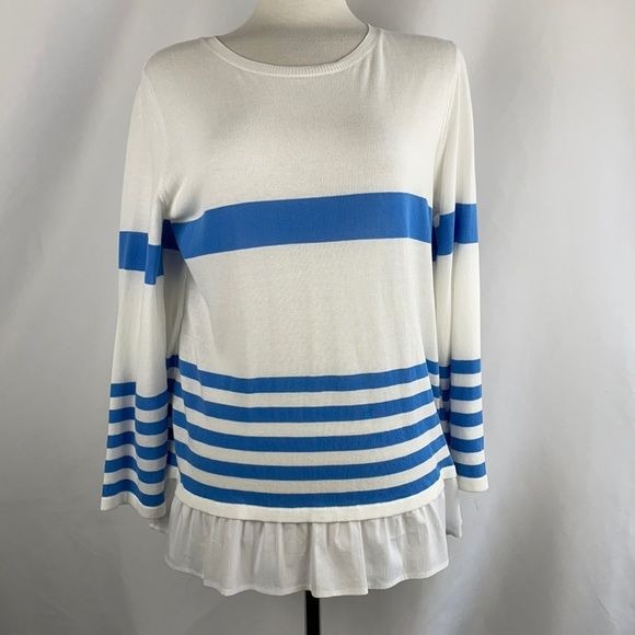 NEW Les Copains Blue Striped Top with Ruffle