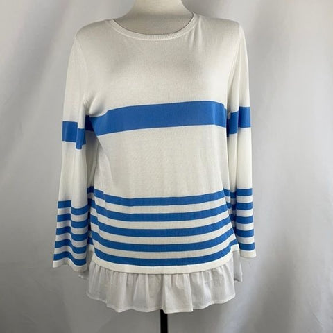 NEW Les Copains Blue Striped Top with Ruffle