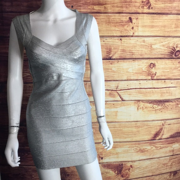 Herve Leger Silver Foil Bandage Mini Dress