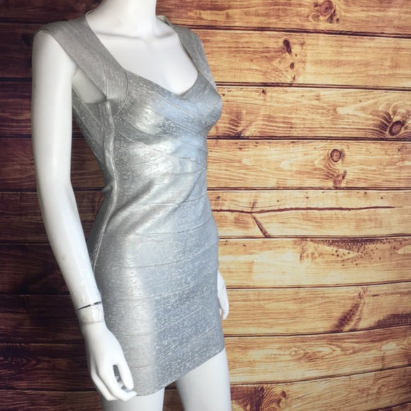 Herve Leger Silver Foil Bandage Mini Dress