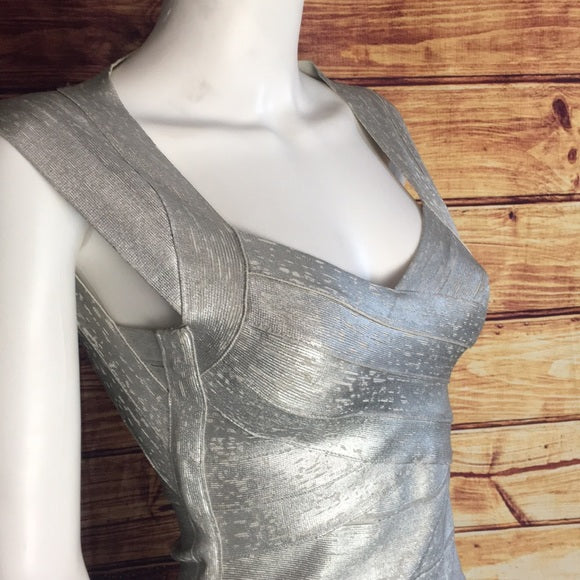 Herve Leger Silver Foil Bandage Mini Dress