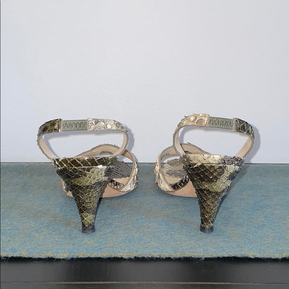 Oscar de la Renta Green Snakeskin Slingback Heels