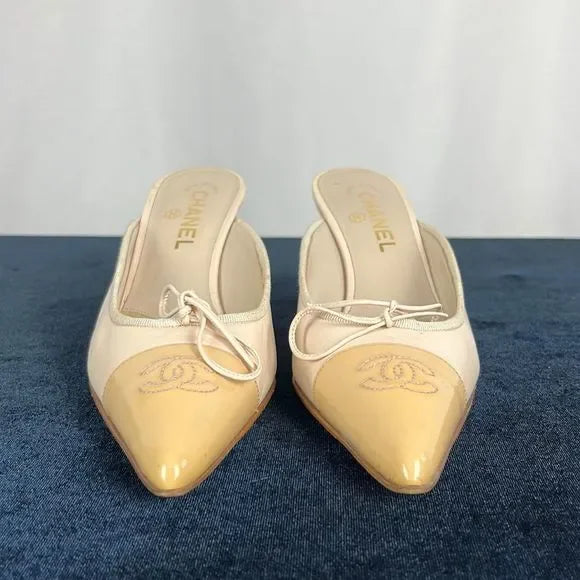 Chanel Cream Cap Toe Mules