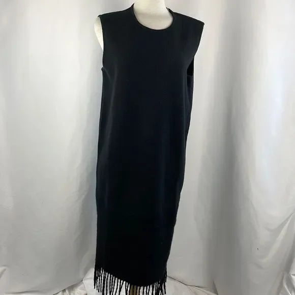 NWT Salvatore Ferragamo Black Knit Fringe Trim Dress