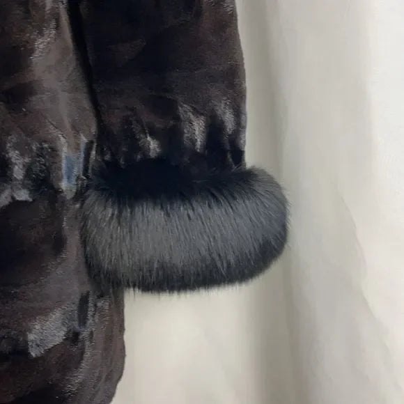 Sheared mink coat with fox trim 3/4