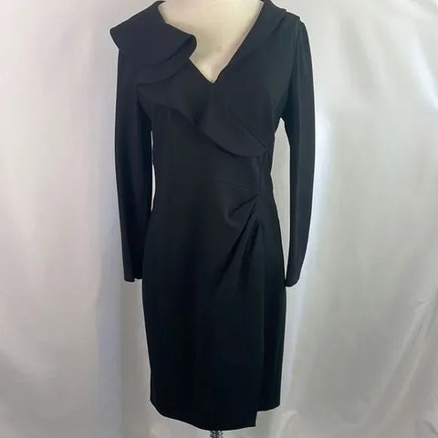 Valentino Black Ruffle Front Midi Dress